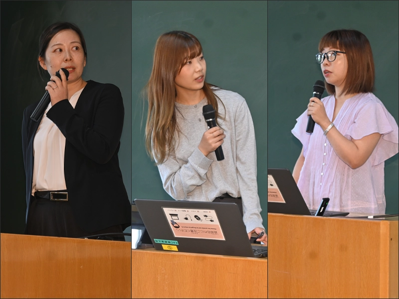 報告する(右から)佐野暢子さん、塚田梨佳さん、中井梨恵さん