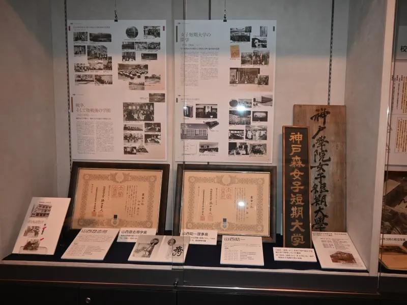 本学に連なる短期大学の看板も展示、時代を感じさせる