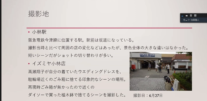 上田ゼミ「阪急電車 片道15分の奇跡」を取り上げた班のプレゼン資料