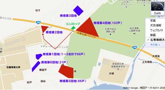 図1:石巻市仮設住宅 南境団地付近地図