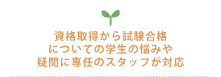 資格取得から試験合格についての学生の悩みや疑問に専任のスタッフが対応